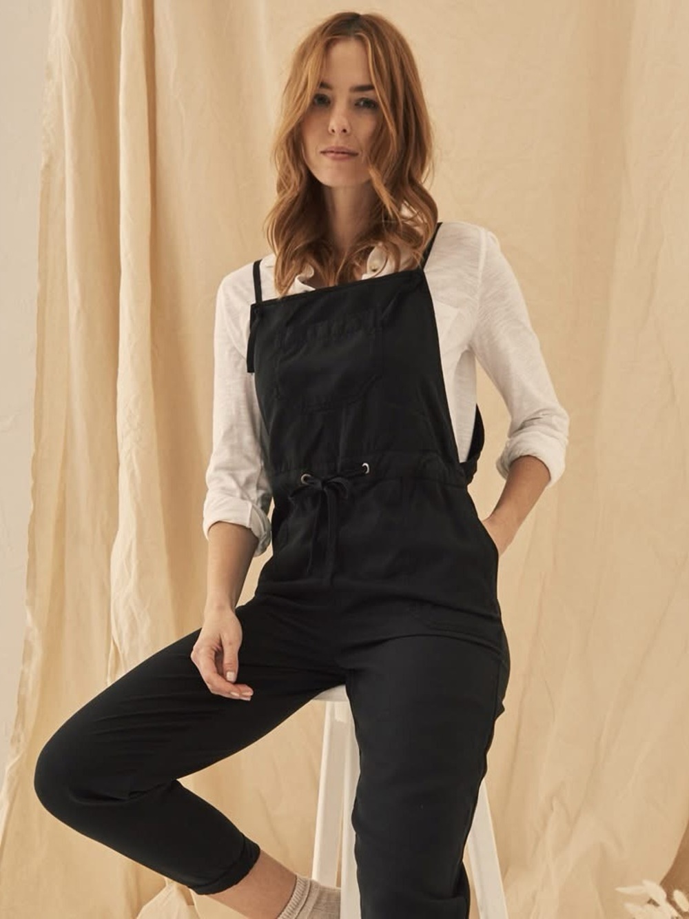 FatFace Ellis Tencel Dungaree Jumpsuit Black Cotton Tie-Waist Jumpsuit
